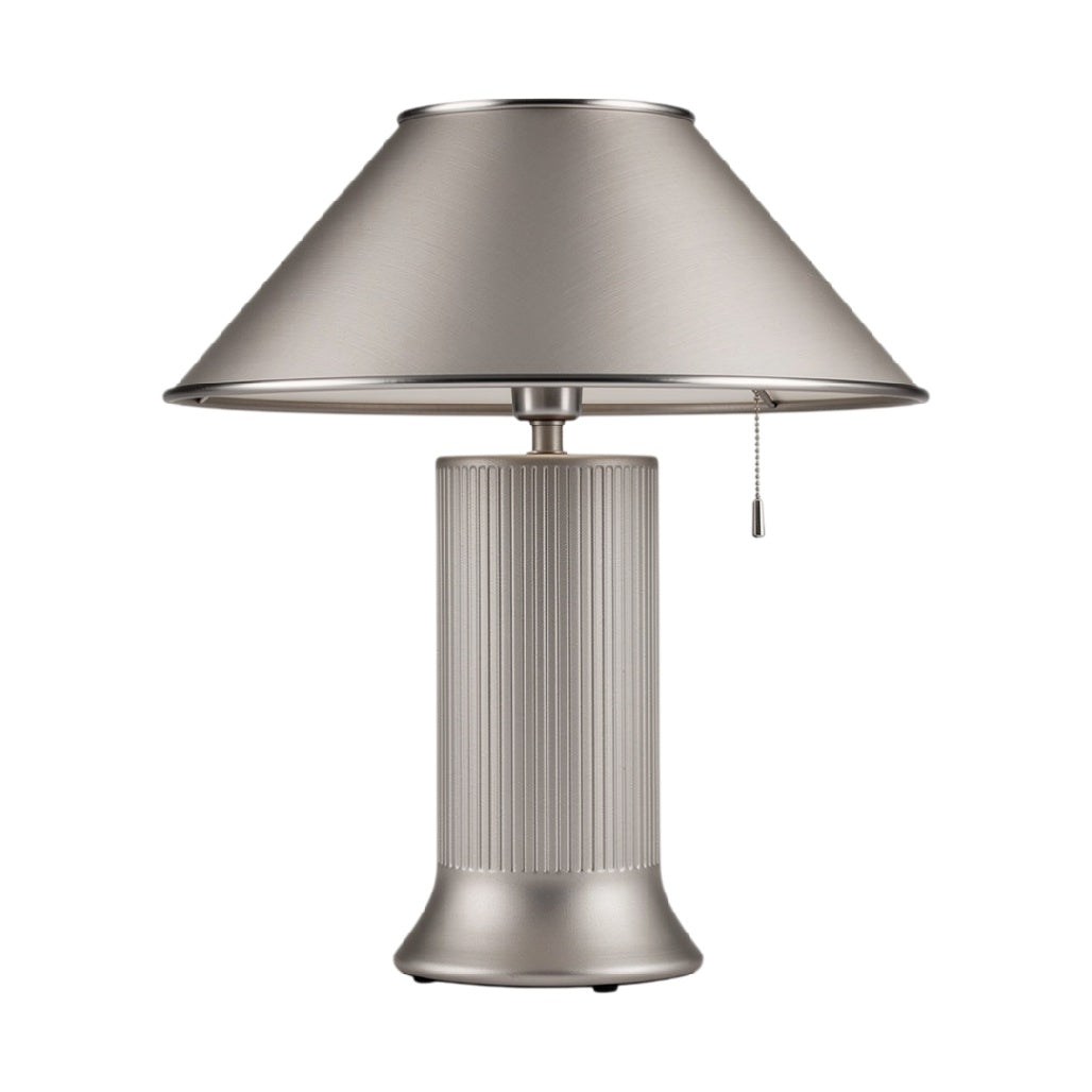 Lampa stołowa z metalowym kloszem i żebrowanym trzonkiem